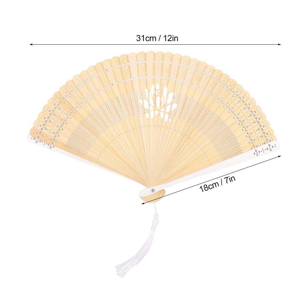 Folding Bamboo Hollow Hand Tassels Fan Summer Hot Day Cooling Tool DecorationWhite