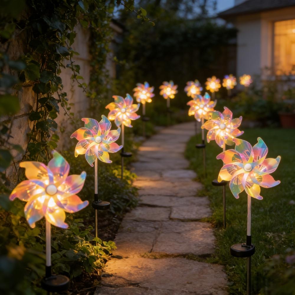 Xiaomi 2PC Solar Powered Colorful Windmill Stake Lights - Waterproof Outdoor Garden Backyard Wedding Party Decorative Lighting