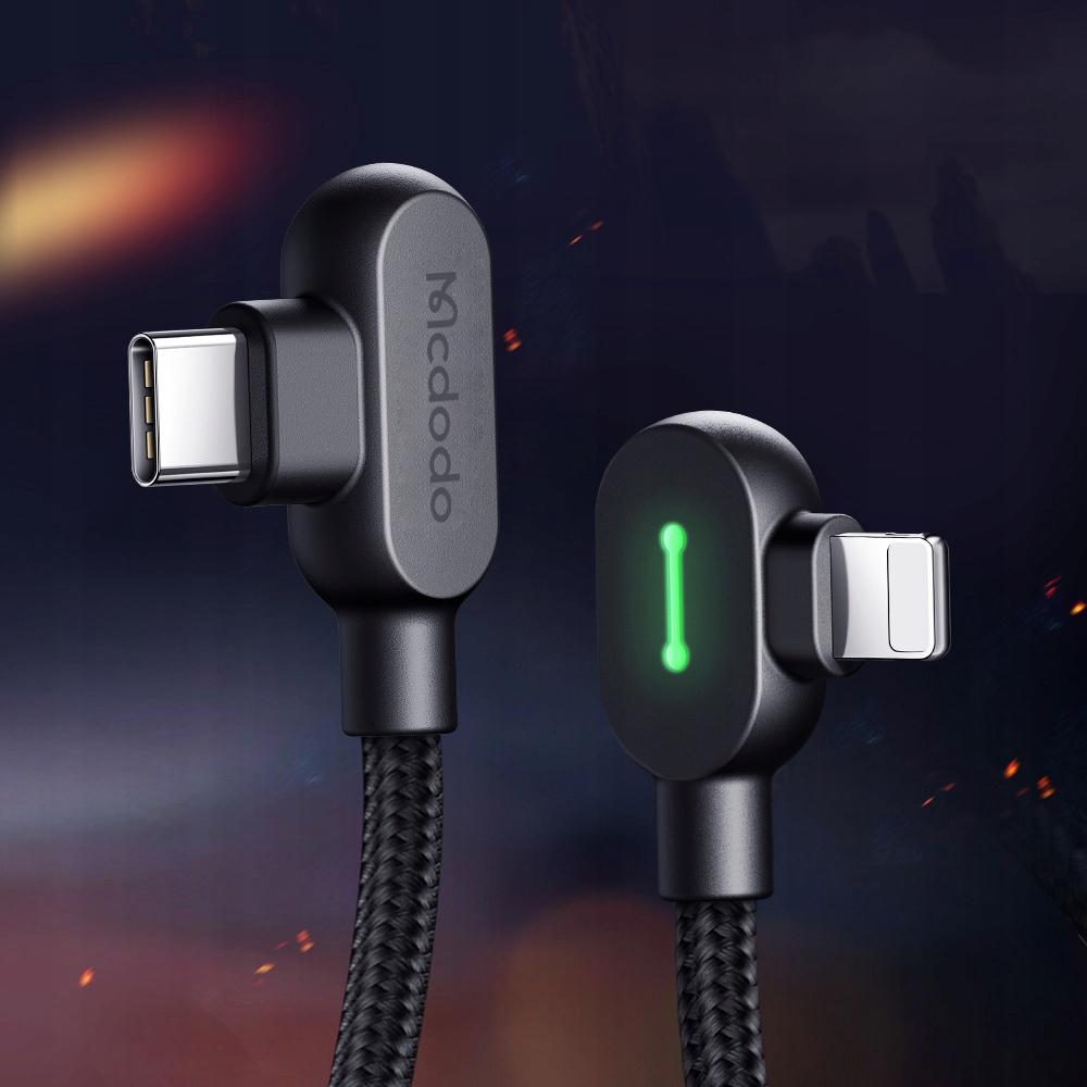 Mcdodo 90° Angle Cable Usb-C Lightning Reversible For Iphone 13 14 Led 1M