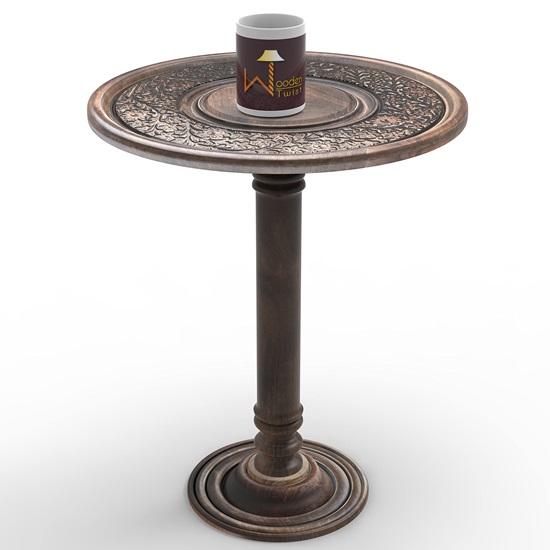 Round Mango Wood Sofa Table Hand Carved 56cm