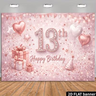 Sfondo Fotografico Diamante Rosa 2D per il 13° Compleanno Decorazione in Tessuto per Feste di Ragazze