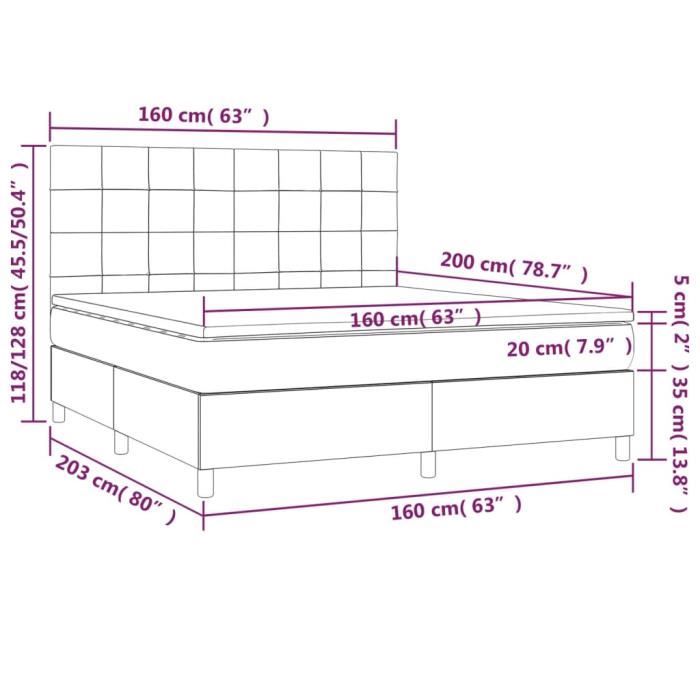 3143031 vidaXL Lit à sommier tapissier et matelas Gris clair 160x200cm Velours