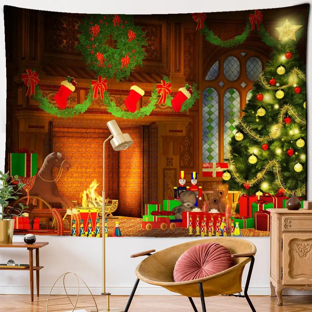 Christmas Tapestry Christmas Tree Holiday Home Living Room Bedroom Wall Hanging Decoration Festive Background Cloth Tapestry