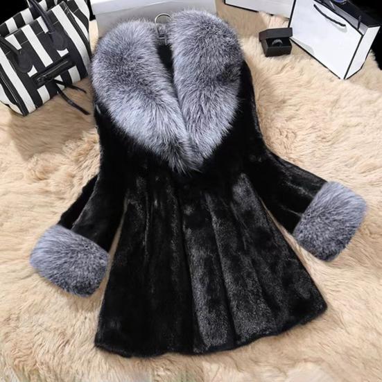 Women's Open Front Coat with Faux Fur Collar And Cuff Casual Long Sleeve Furry Jacket Fall Winter Fuzzy Warm Outerwear