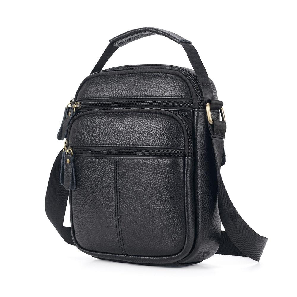 Top Grain Leather Men Messenger Bag Casual Daily Crossbody Shoulder Bag чёрный