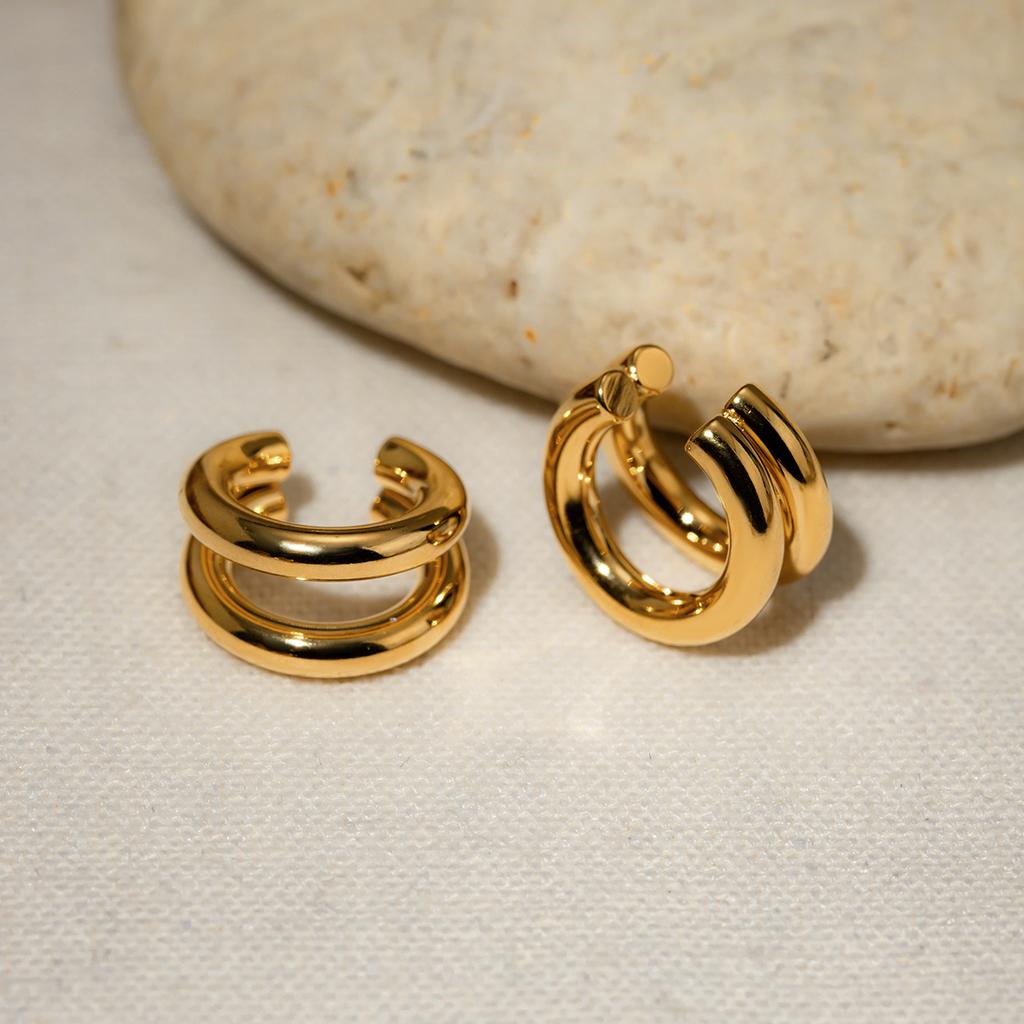 Yori Waterproof Stainless Steel Simple Double Layer Ear Clip for Women Gold Color Rust Proof Basic High Quality Jewelry