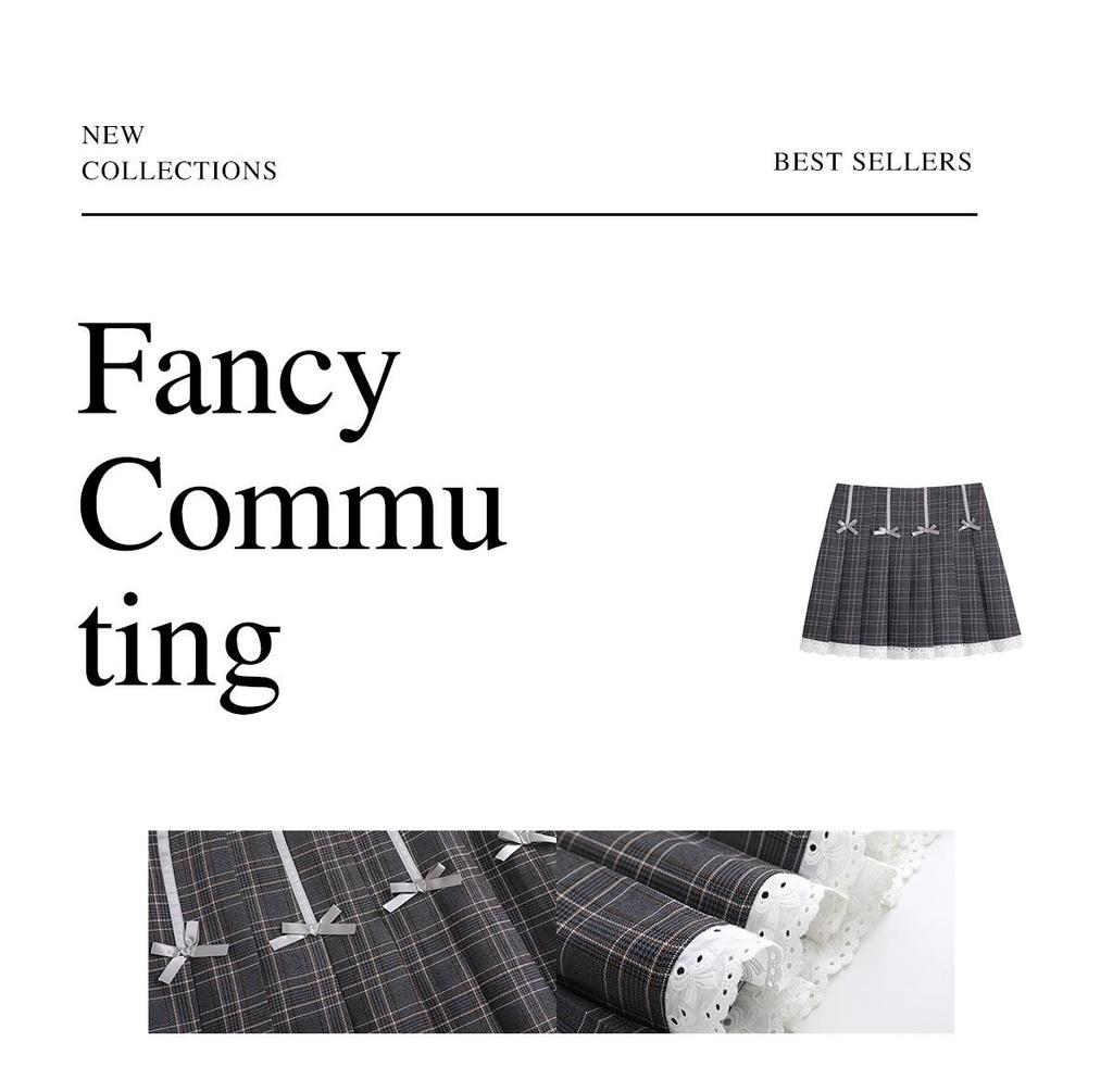 Korean Plaid Bow Smocked Midi Skirt - Plus Size High Waist Slimming Pleated Skirt