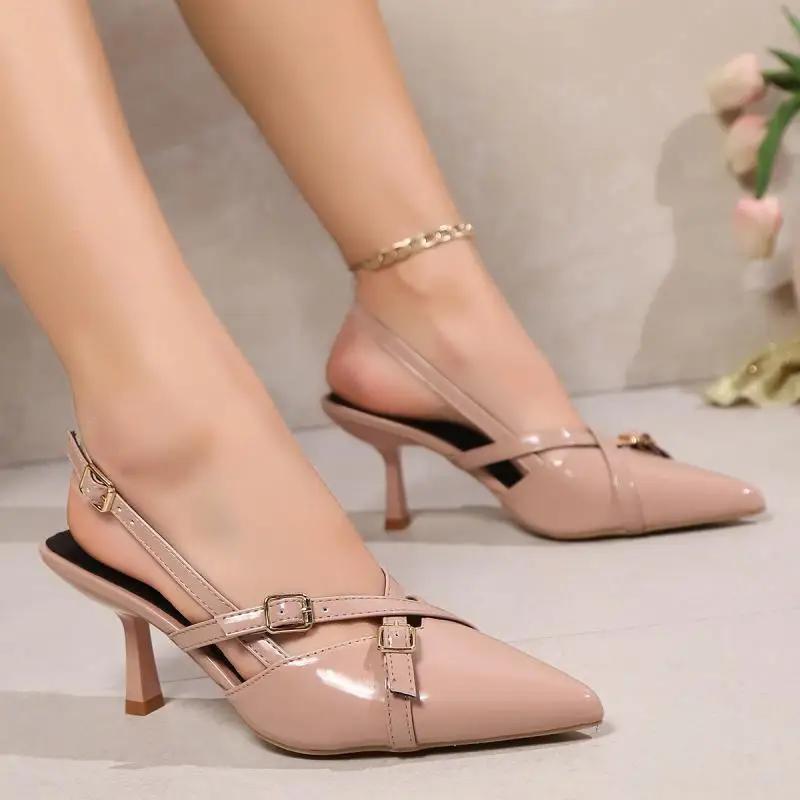 Fashion Sexy Ladies Pointed Toe Black Patent Leather Pumps Women 2025 Autumn Thin High Heels Sling Back Party Wedding Nude Shoes Woman
