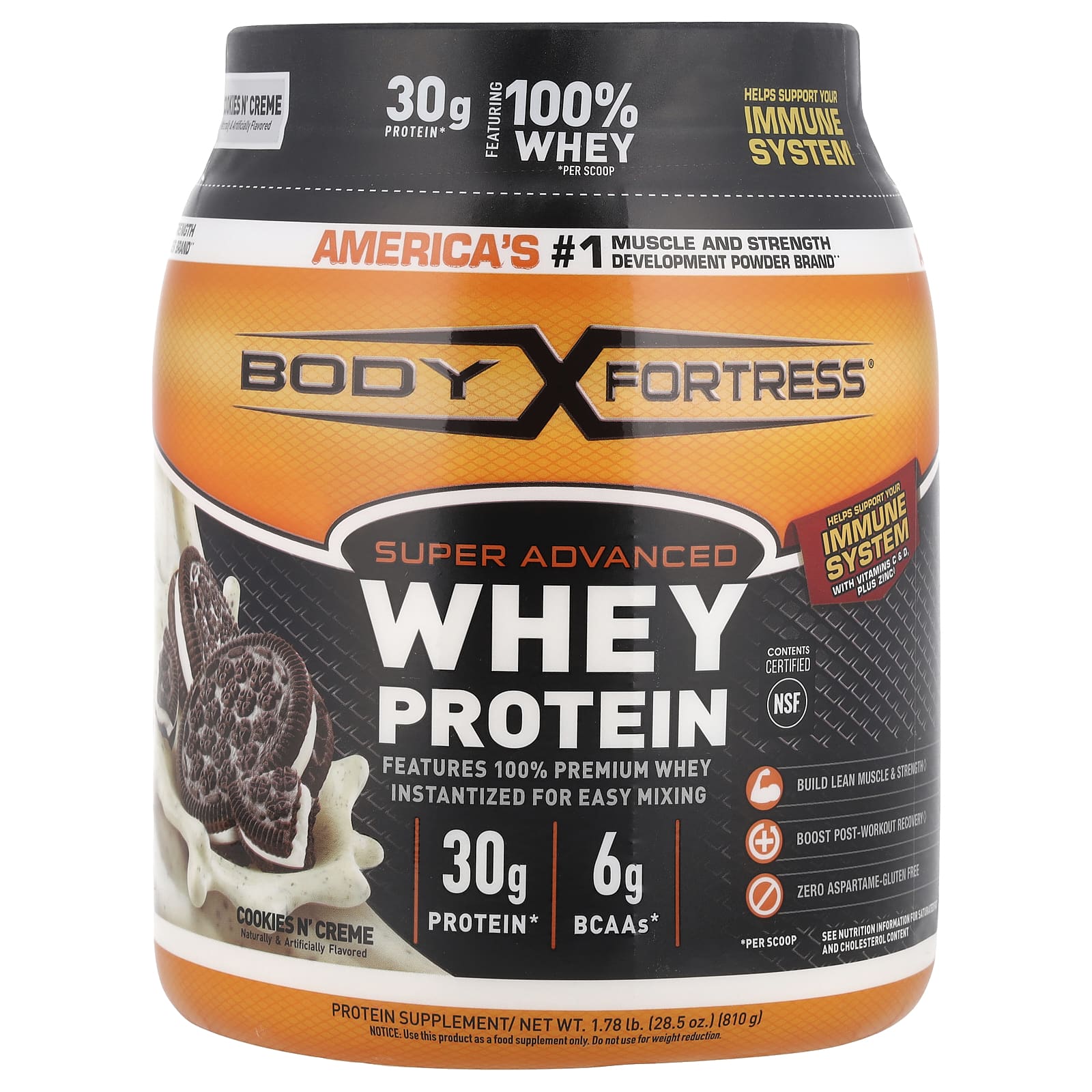 

Body Fortress, Super Advanced Whey Protein, Cookies & Cream, 1.78 lb (810 g)