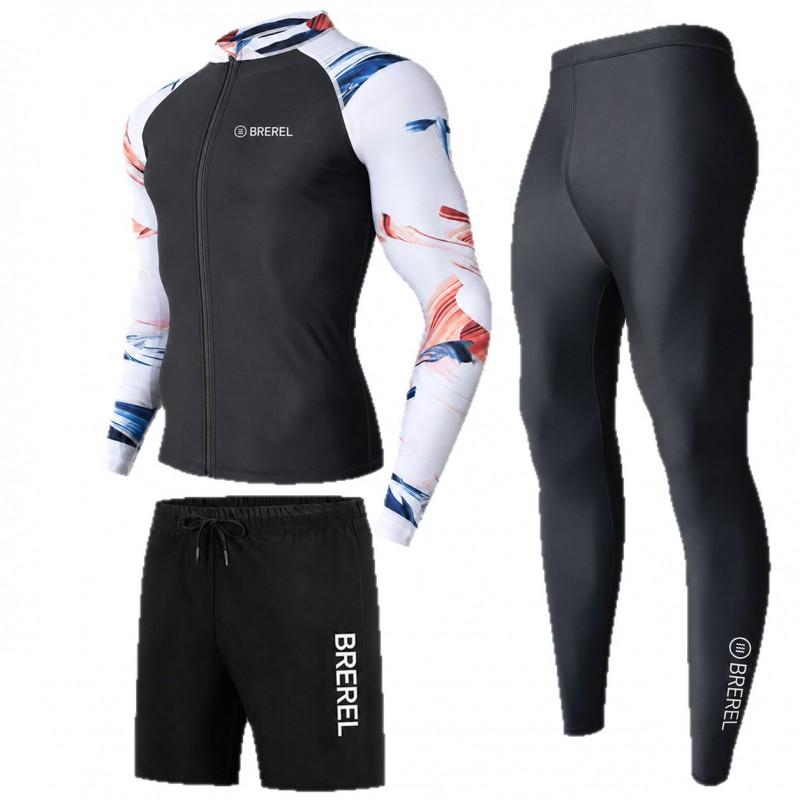 Herren UV-Schutz Rash Guard Set Langarm Schnelltrocknend Badeanzug Surfen Schnorcheln Tauchen Schwimmen