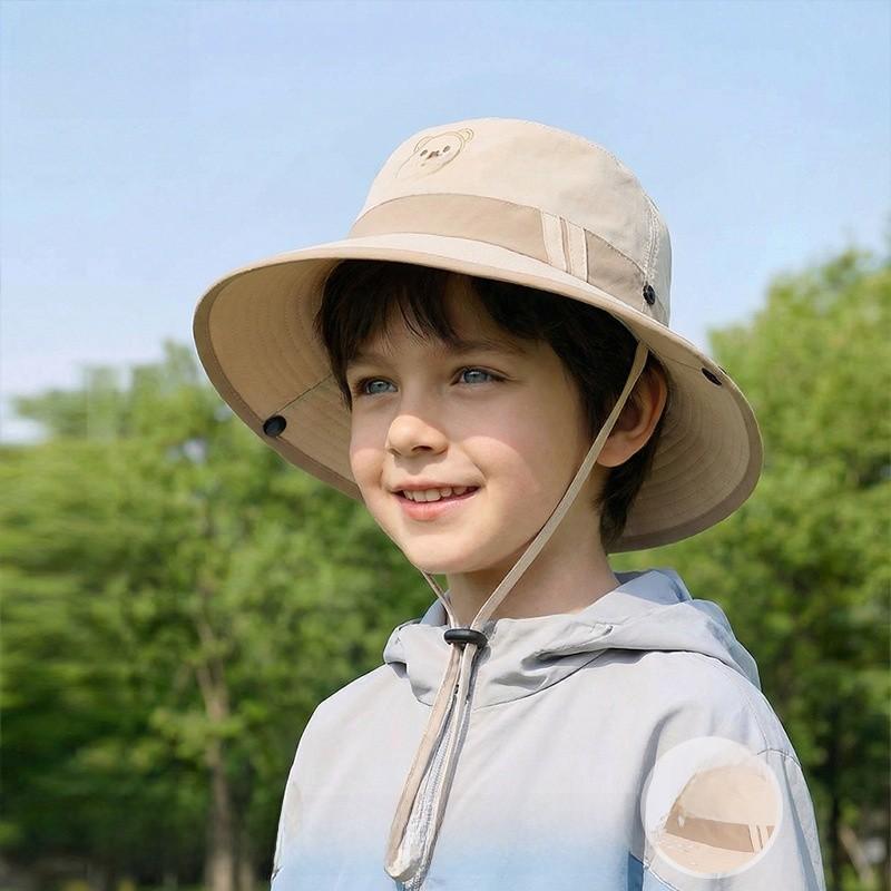 Kids Cartoon Bear Sun Hat With Quickdry Nylon Material For Beach And Vacation Outing
