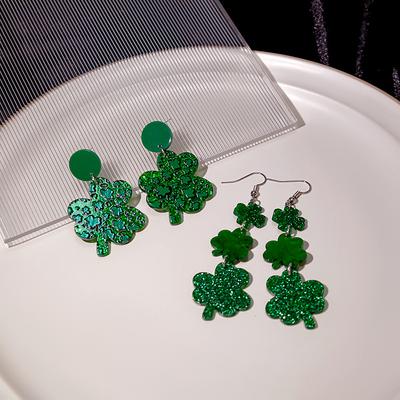 Mori Four-Leaf Clover Earrings, Small Fresh Temperament Acrylic Earrings, Green Clover Earrings.
