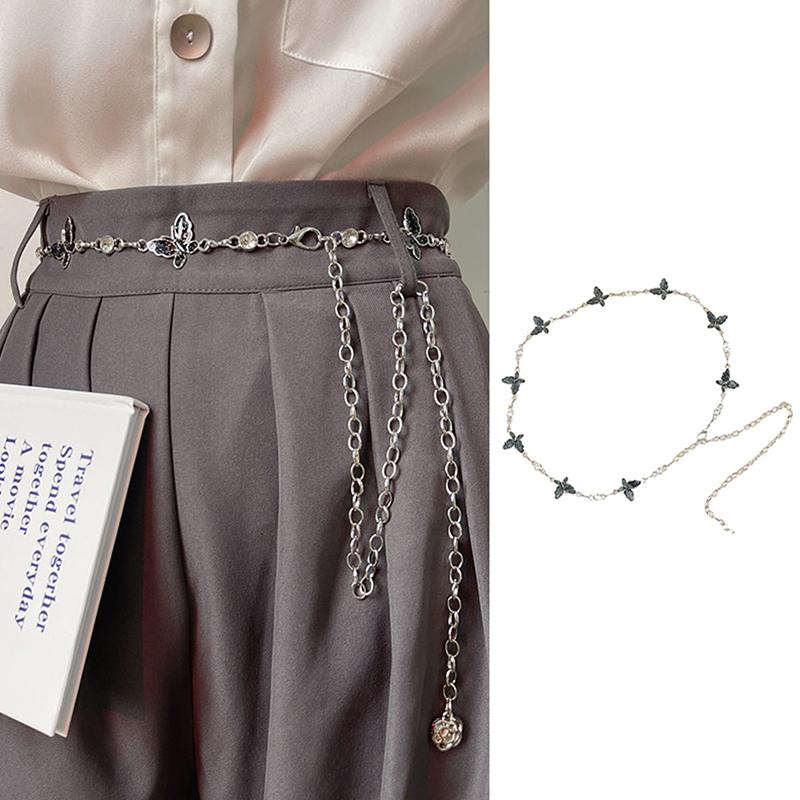 Fashionable Single-Layer Retro Style Shiny Butterfly Waist Chain Women Body Chain Jewelry Dress Decor Clothing Accessories Gifts