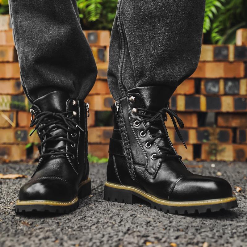 Men High Top Boots Fashion Motorcycle Boot Luxury Casual Leather Boots for Men British Ankle Boot Western Cowboy Boots Botas2026