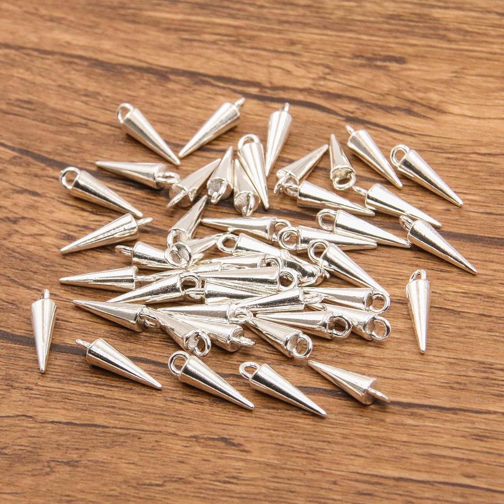 4 DIY Zinklegierung Glänzende Kegelanhänger für Schlüsselanhänger, Taschen, Halsketten und Armbänder