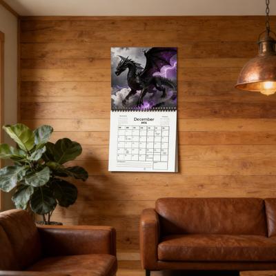 Yousheng 2026 Dragon Wall Calendar 12-Month Fantasy Calendar Spiral Vertical Monthly Planner for Home Office Gifts for Dragon Lovers
