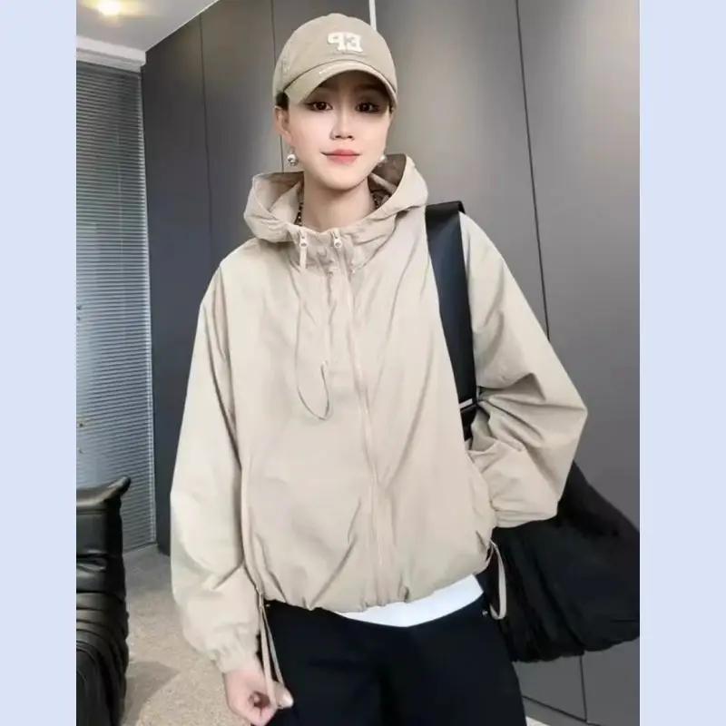 Women's Jacket Thin Large Zipper Hooded Jacket Casual Loose Jacket