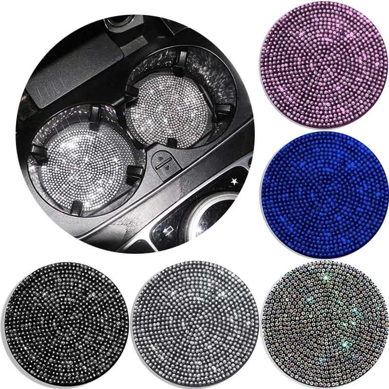 2Pcs Diamond Car Coaster Water Cup Slot Non-Slip Mat Silica Gel Pad Cup Holder Mat Car Gadget Bling Car Accessories for Woman