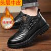 Cotton Shoes Men's 2025 Winter New Leather Wool Piled Thickened Warm Snow Boots Dad Casual High-top Leather Shoes