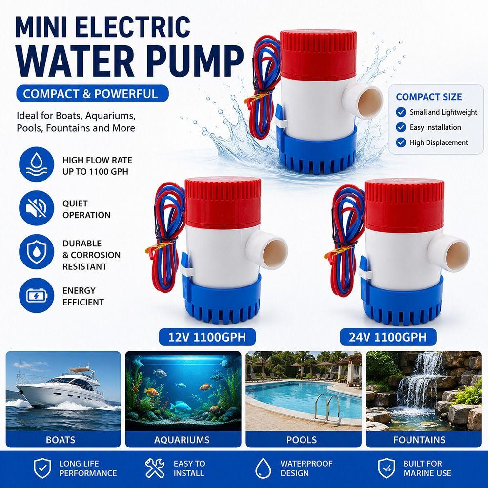 1Pcs Stainless Steel Shaft Marine Bilge Pump Mini Electric Water Pump  for Aquarium Pool Fountain