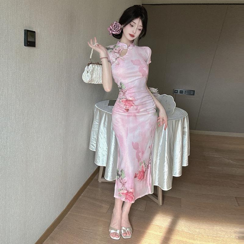 New women's clothing national style girl improved cheongsam split-ended slim dress