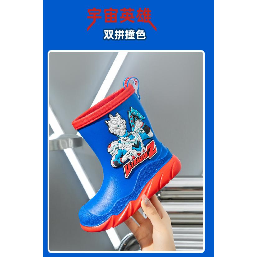 Boys' Rain Boots Ultraman Kindergarten Outdoor Thick-Soled Zero Children's Rain Shoes Toddler Lightweight Non-Slip Waterproof Rubber Shoes