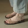 French retro woven square head Roman sandals women's 2025 new comfortable and versatile low-heeled one-word with open-toed sandals