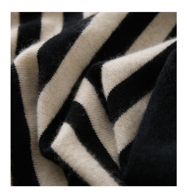 2025 Fall/Winter Women's 100% Cashmere Color Block Retro Stripe Round Neck Pullover Sweater