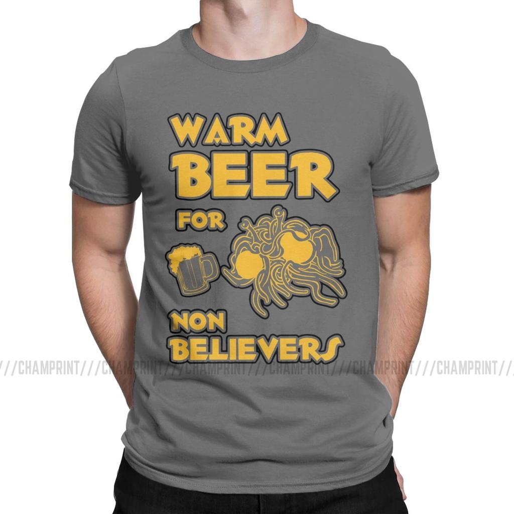 Warm Beer For Non Believers Pastafarian T Shirts Men Flying Spaghetti Monsterism Pastafarianism Fsm Religion Church