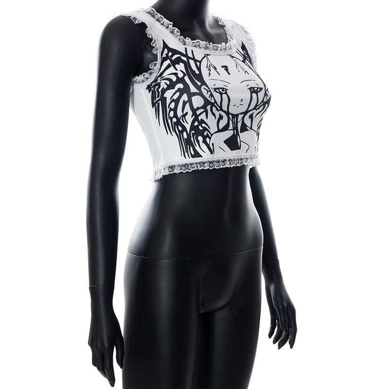 Buy Y2k Emo Printed Mall Gothic Lace Trim Tank Tops Grunge Punk Aesthetic White Bodycon Cropped Tops Harajuku Cute Alt Clothes At Affordable Prices Free Shipping Real Reviews With Photos Joom