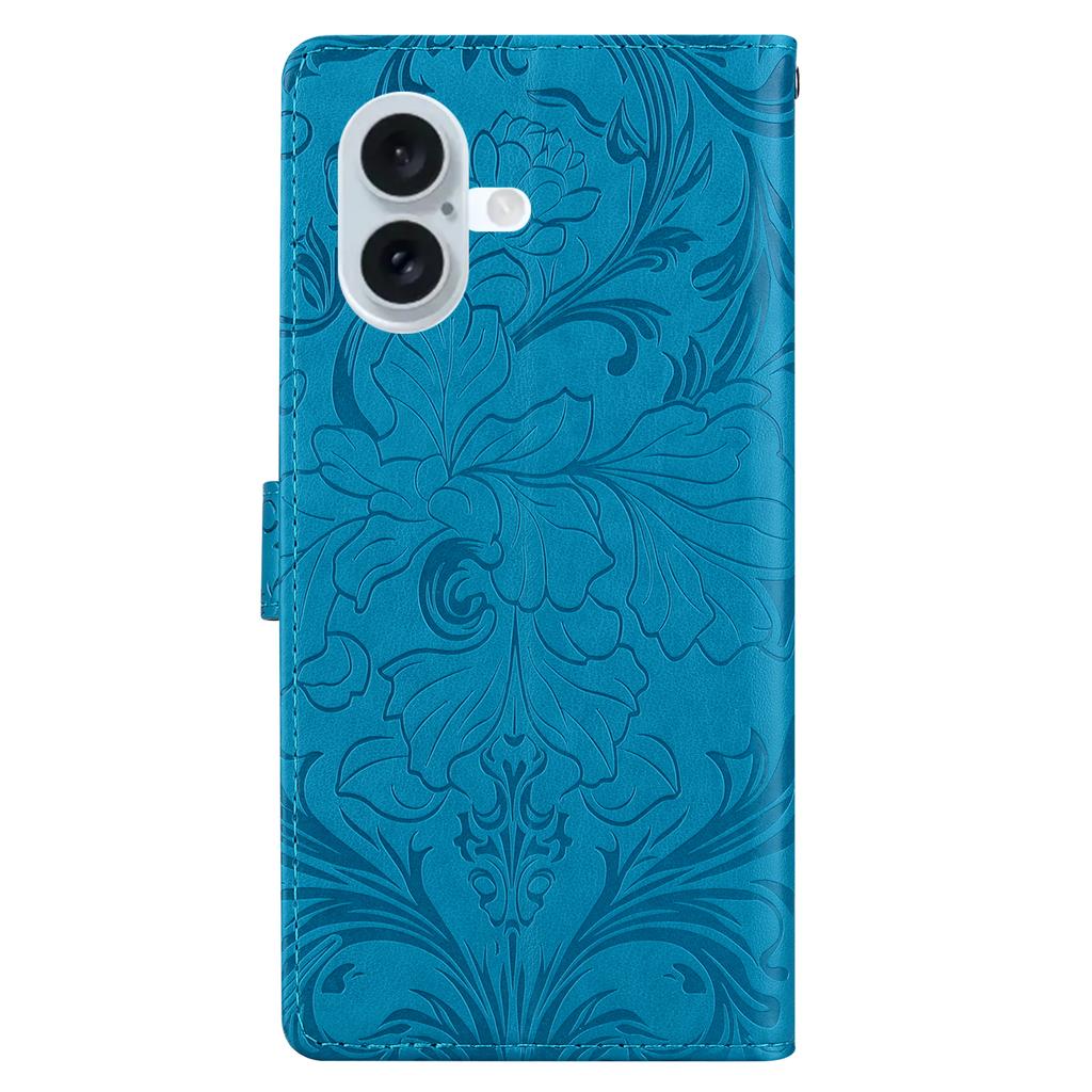 For iPhone 16 Plus Leather Case Imprinted Floral Pattern Wallet Stand Flip Phone Cover