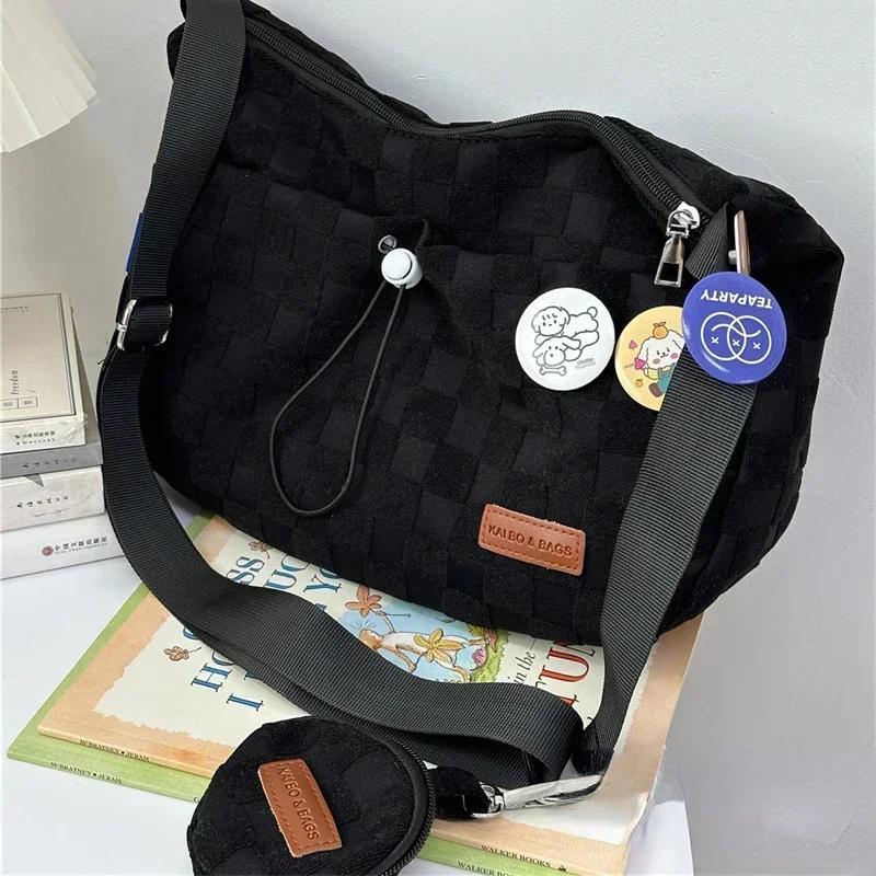 Fritidsstil College Crossbody-veske Ny Søt Motedesigner Håndveske Ensfarget Rutete Trykk Stor Kapasitet Skulderveske