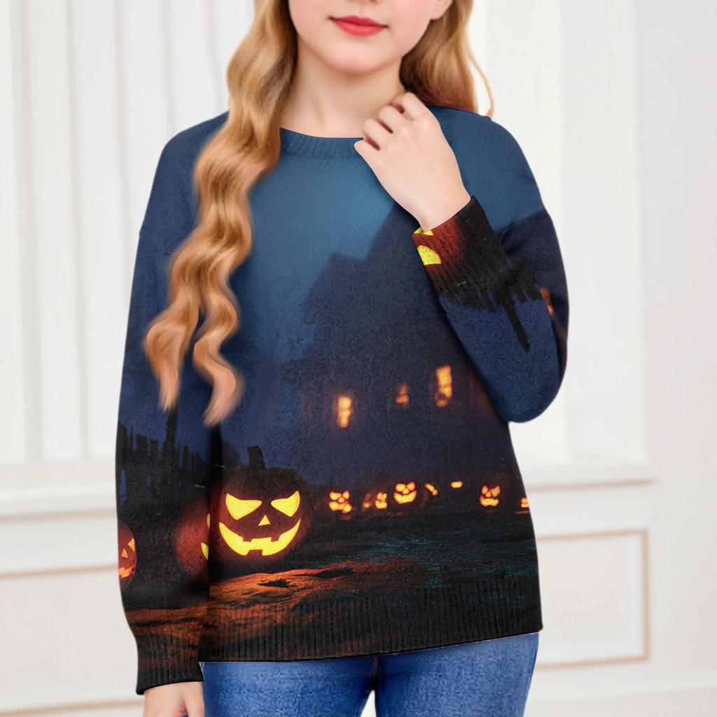 Halloween Genser for Barn Gutter og Jenter Strikket Genser Søt Skjorte Høst Rundhals Genser Topper