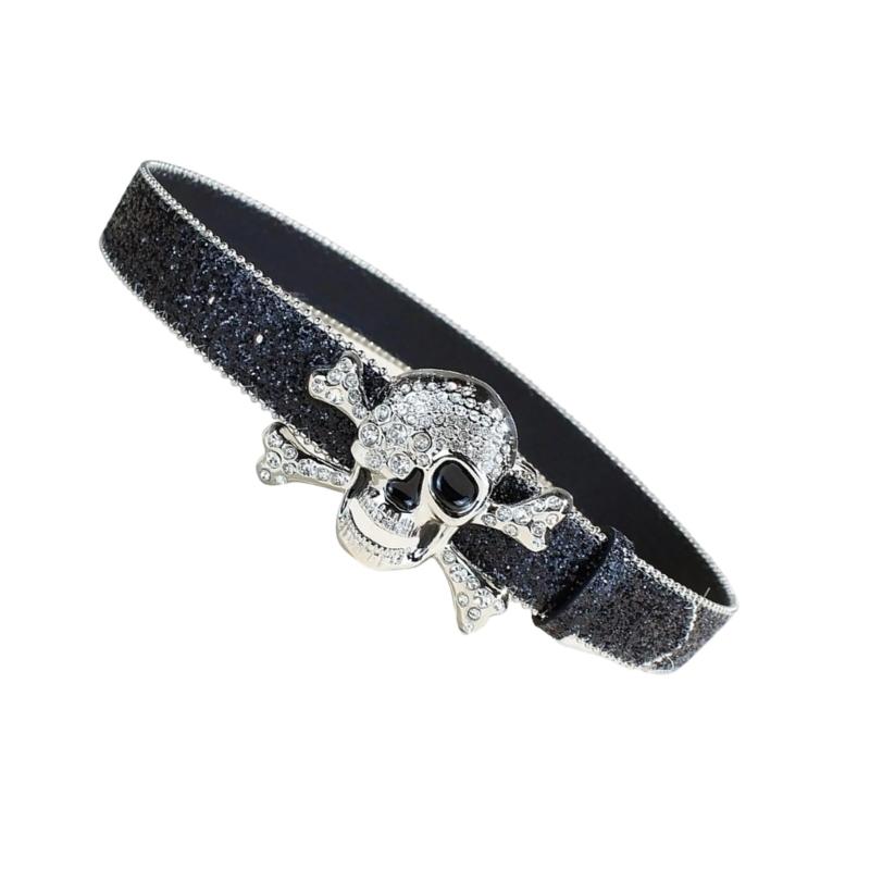 Fashionable Rhinestones Studded Belt Skull Pattern Waist Belt Durability Belt for Enhancing Dresses and Casual Looks