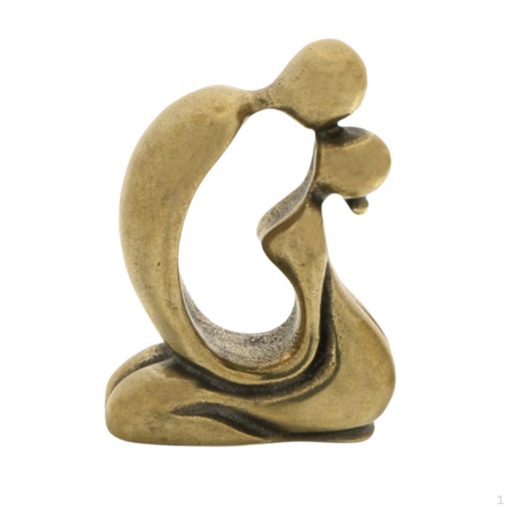 Romantic Abstract Human Sculpture | Warm Antique Finish, Kissing Couple Figurine,