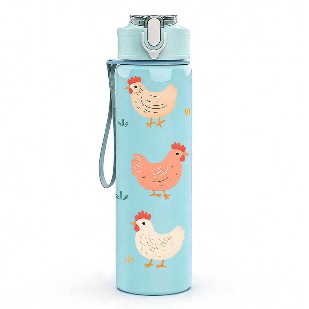 1PC Chicken Farm Seamless Pattern Print 750ml Color Plastic Sports Water Bottle Leakproof Flip Straw Lid Suitable for Sports Office Home Use