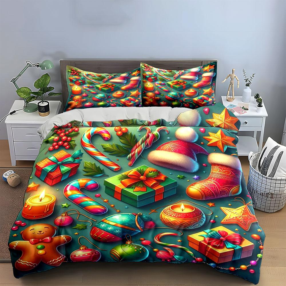 Candy Canes, Gifts, Ornaments. Bedding Sets Duvet Cover Sets Duvet Covers Pillowcases(1*Duvet Cover 2*Pillowcases Without Duvet Insert)