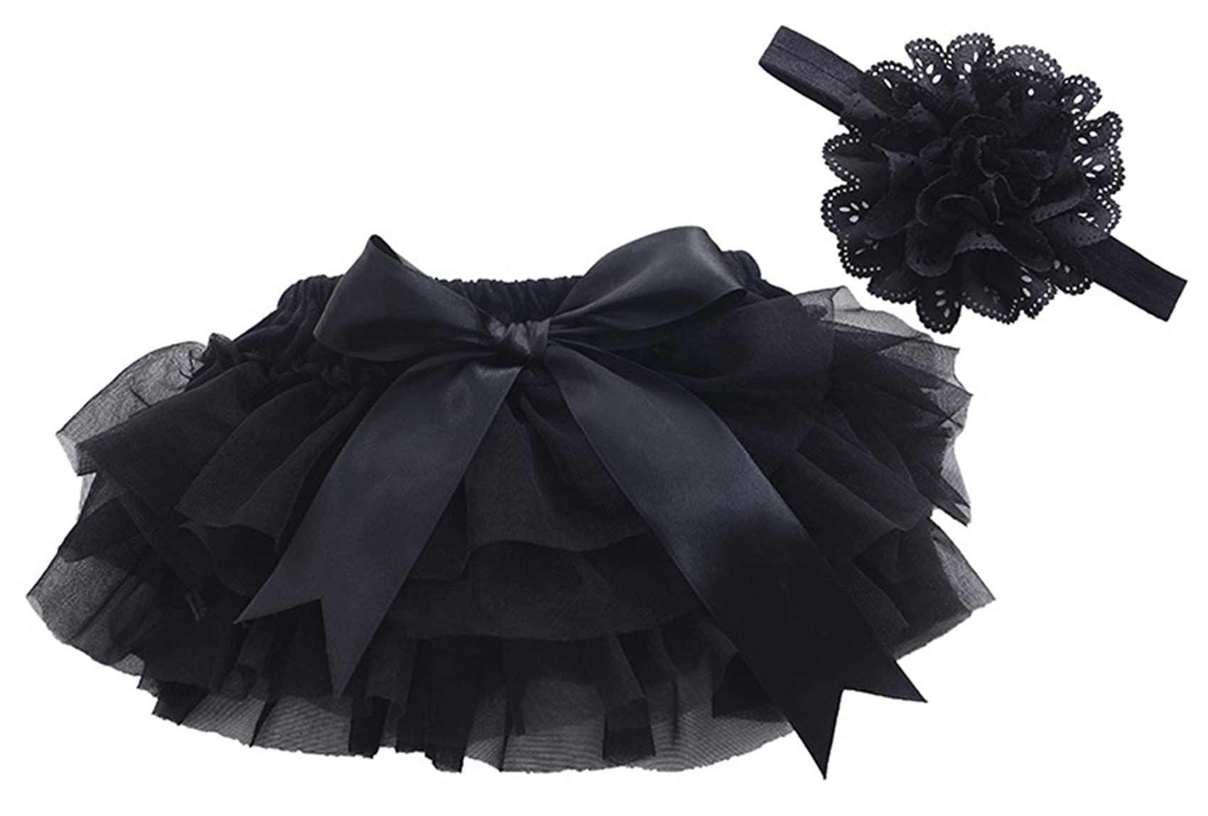 

LovKin Baby Girl Bloomer Pants with Frilly Diaper Cover and Headband, Baby Shorts with Ribbon Tutu and Mini Skirt, Baby Gift, Black, Size L
