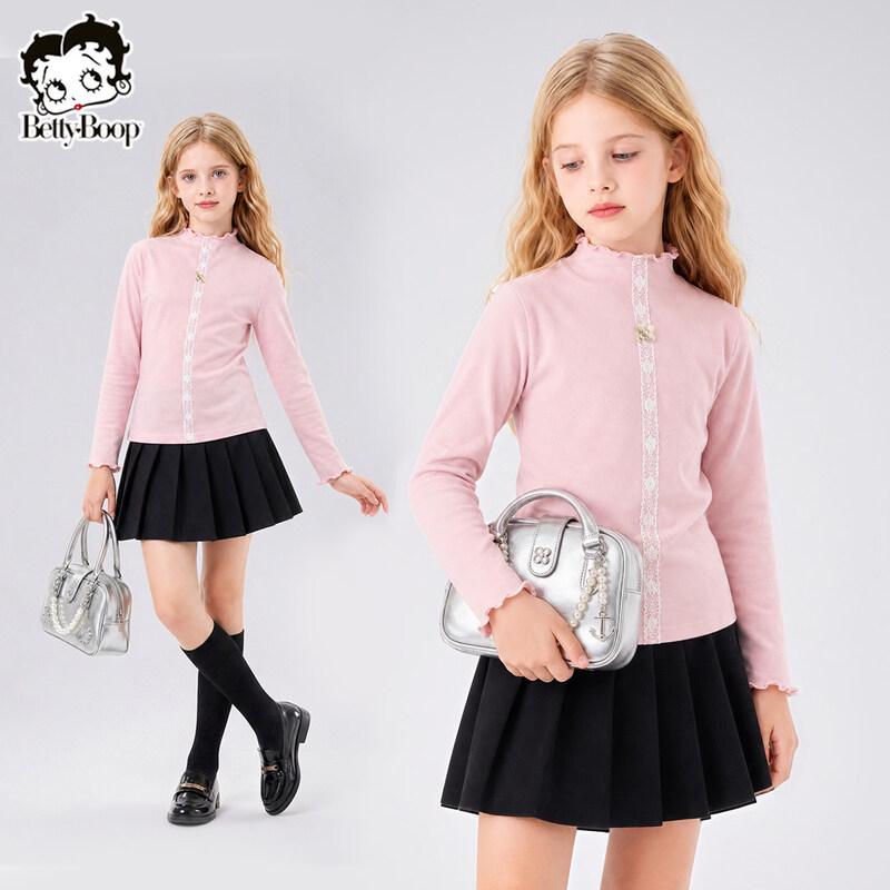Betty Girls' 2026 Spring Autumn Mock Neck Knit T-Shirt