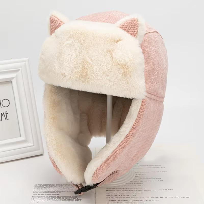 Cute Women's Warm Earmuff Thickened Earflap Hat Winter Cold Proof Warm Cotton Hat Cat Ear Cap Russian Hat