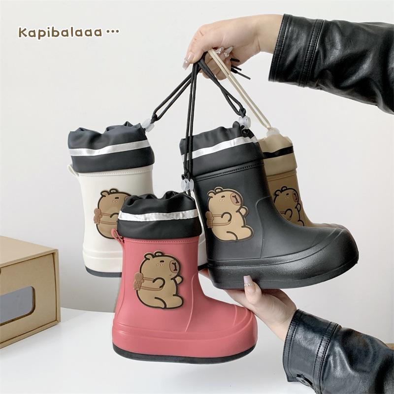 Cute children's rain boots with cotton lining, suitable for boys and girls, waterproof and warm, for older girls, parent-child matching