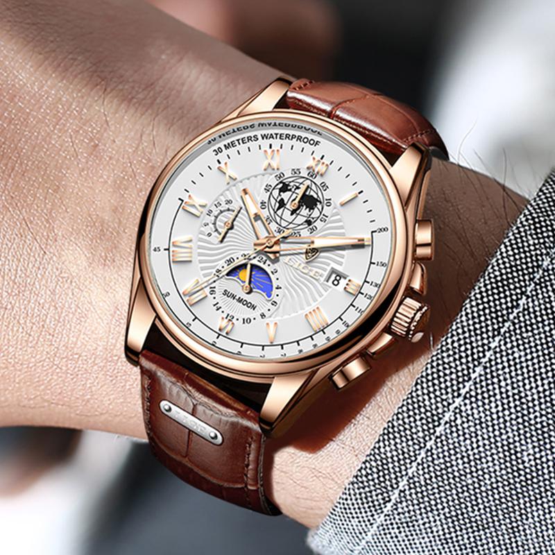 Watch Men Top Brand Luxury Leather Men Watch Business Waterproof Sports Chronograph Quartz Wristwatches Montre Homme