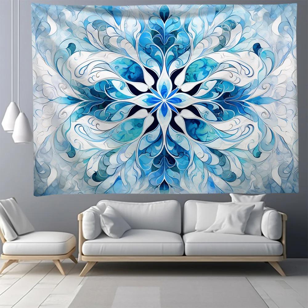 Blue Mandala Flower Pattern Hanging Cloth Home Wall Decoration Tapestry Bedroom Living Room Tapestry