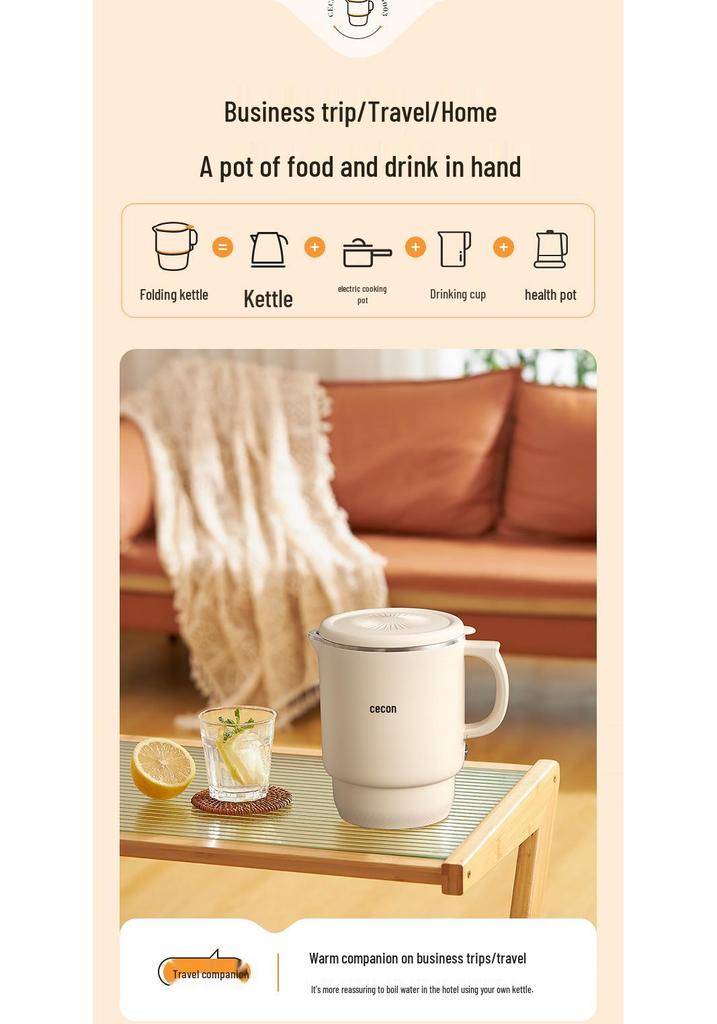 Xike Compact Foldable Electric Kettle, Mini 316 Stainless Steel, Keep Warm Feature