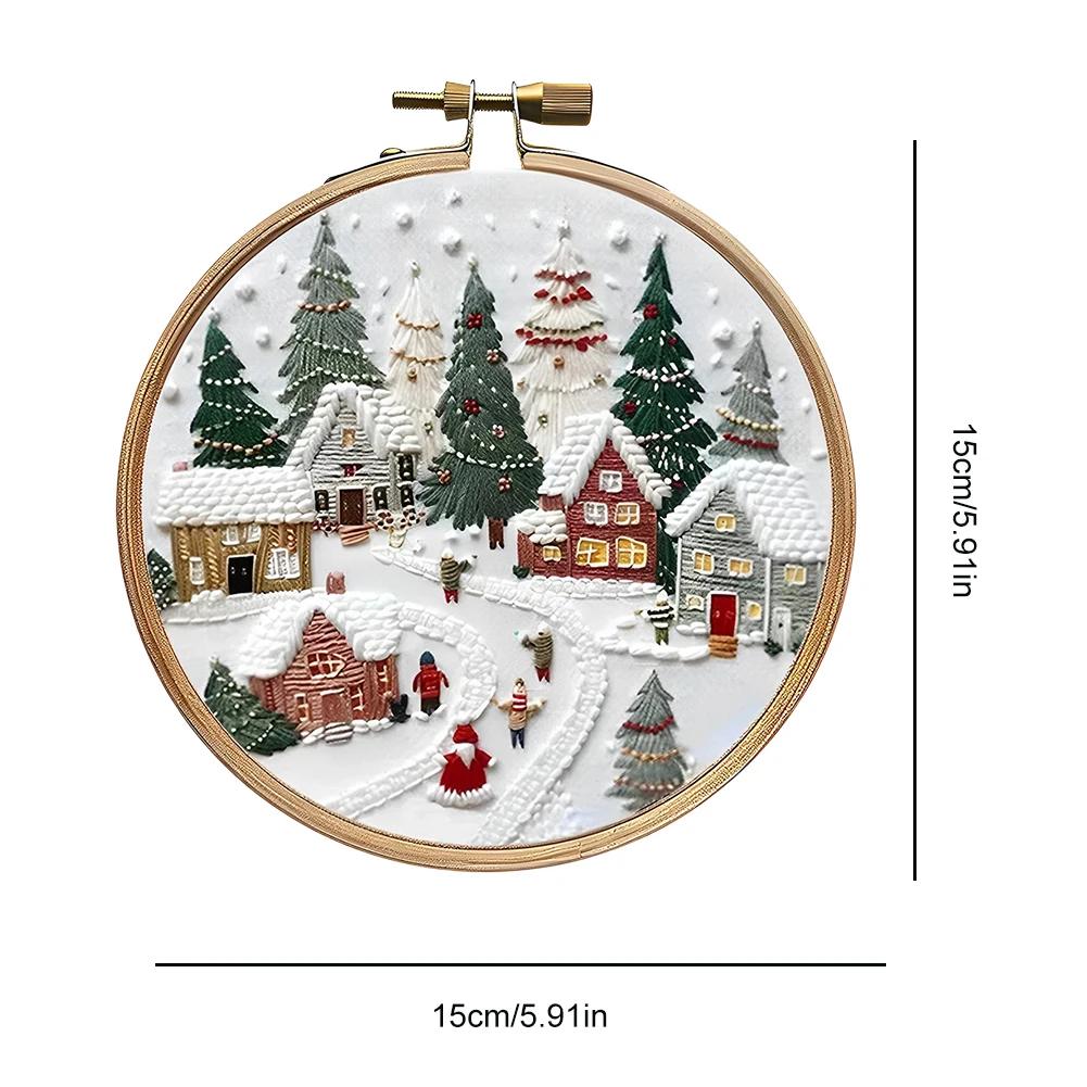 Christmas Cross Stitch Embroidery Kit Includes Hoop Cloth Threads Handmade Sewing Art Craft Kit DIY Embroidery Kit for Beginners
