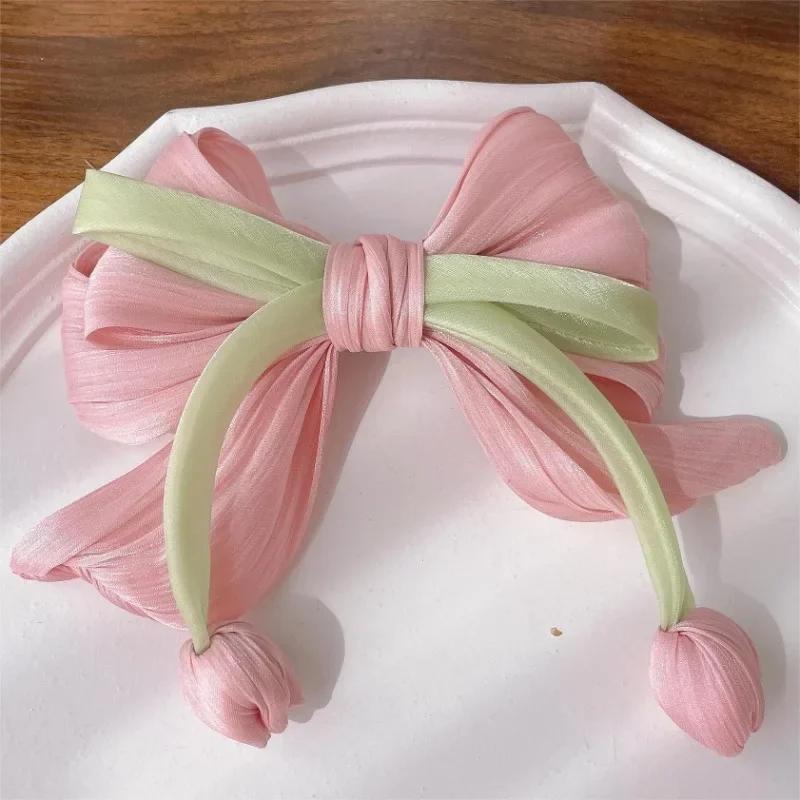 Elegant Tulip Flower Hair Clips for Women Handmade Fabric Bow Hair Claw Barrettes Headwear Korean Hair Accessories