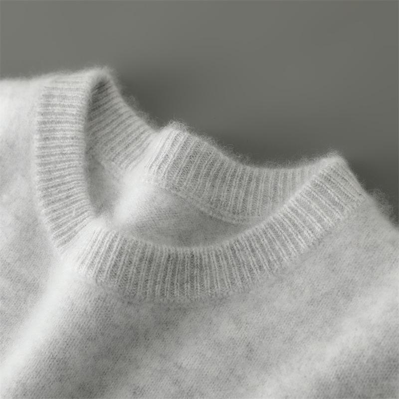 Herren-Pullover aus reiner Wolle, dick, mit Rundhalsausschnitt für Herbst/Winter - Lässig, Warme Strick-Basisschicht