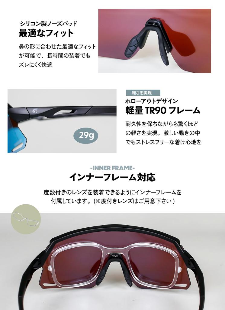 Sports UV Prescription Lens with Inner Suitable for Large Black Frame X Blue Lens [Gorix] Sunglasses, Anti-fog, Lightweight, Protection, Compatible,