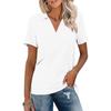 Summer Casual V Neck T Shirts Women Short Sleeves Collared Basic Tees Blouse
