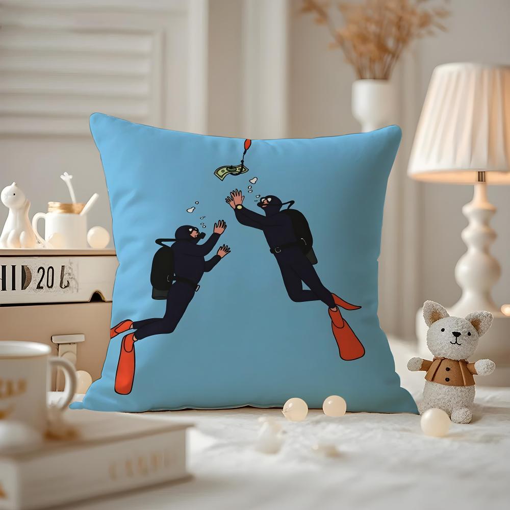 Abstract Funny Illustration Cushion Cover Anti-dustmite Pillowcase Invisible Zipper Silky Short Plush Sofa Cushion Cover